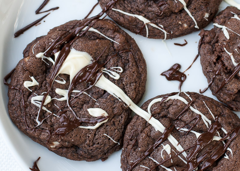 decadent triple chocolate chip cookies