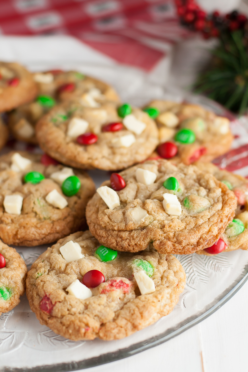 holiday m&m cookies with white chocolate