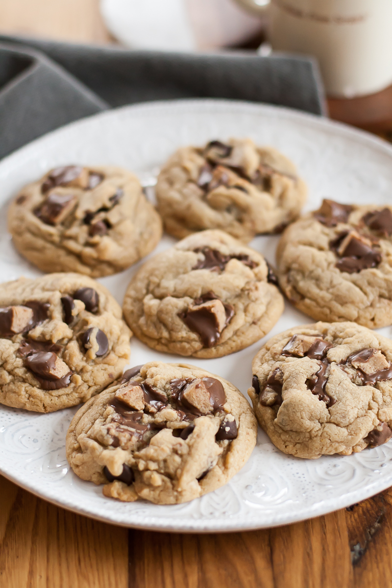 Soft peanut butter cookies and peanut butter cups combine with dark chocolate in this classic cookie recipe